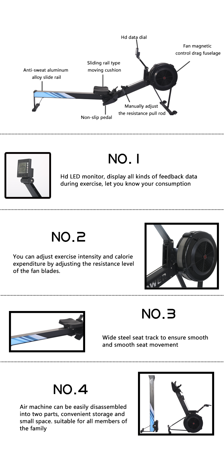 Commercial Foldable Air Rowing Machine Heavy-Duty Gym Rower