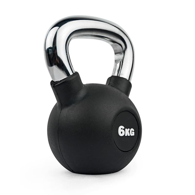 Rubber Coated Kettlebells with Chrome Handle, Black (From 4KG to 40KG)
